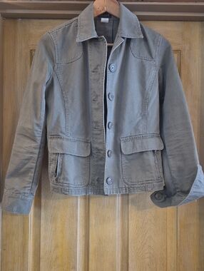 J.Crew XS Relaxed Boyfriend Fatigue Red/Orange Inside Piping Jacket Cotton Olive